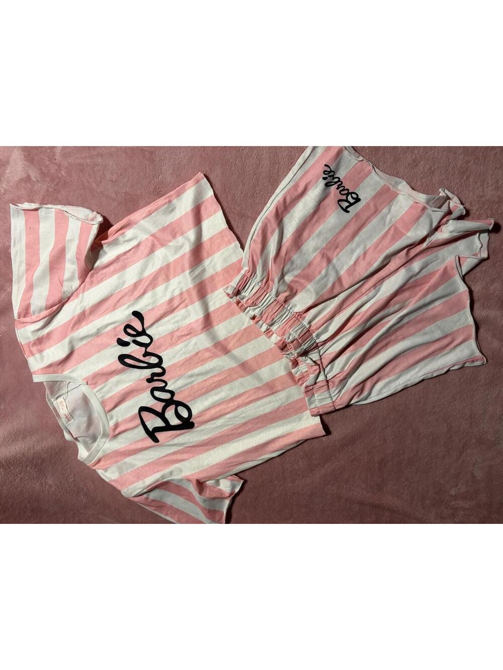 Romwe Barbie Pink and White Striped Pajama Set